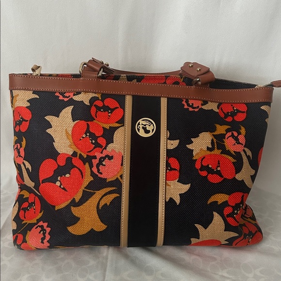 Spartina 449 Pretty Black/Orange Floral Double Straps Shoulder Bag Tote Purse 🌺🌺 - Picture 3 of 14